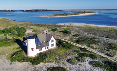 Wall Mural - Stage Harbor Lighthouse Aerial at Chatham, Cape Cod