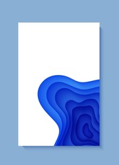 Wall Mural - Abstract background in paper cut style. 3d wallpaper with cut out deep waves modern cover. Blue color layers with smooth shadow papercut art. Vector card illustration, origami geometric shapes