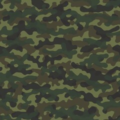 Wall Mural - Camouflage pattern background. Classic clothing style masking camo repeat print