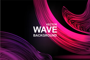 Leinwandbilder - Abstract wave background. Wallpaper with flowing smooth fractal lines on dark backdrop. Elegant banner design with curved stripes with purple and pink colors and glowing effect. Vector illustration