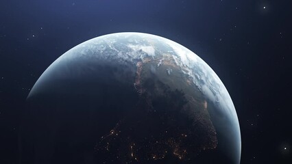 Wall Mural - Rotating earth with change of day. Motion. 3D model of natural planet Earth with accelerated rotation. Rotating Earth with change of day in outer space