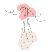 Pointe Shoes Drawing By One Continuous Line, Sketch Vector