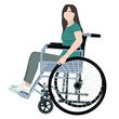 Woman in wheelchair on white background