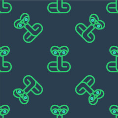 Poster - Line Snake icon isolated seamless pattern on blue background. Vector