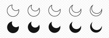 Moon Vector Icon Set. Linear Flat Vector Moon Icons. Crescent Shape. Moon Phases. Moon Icons. Moon Silhouettes. Vector Graphic