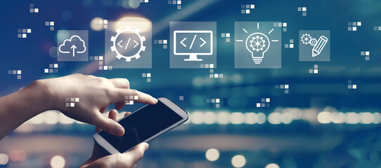 Web development concept with person using a smartphone