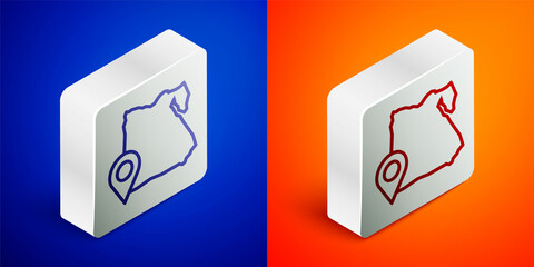 Canvas Print - Isometric line Map of Egypt icon isolated on blue and orange background. Silver square button. Vector