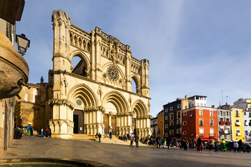 Wall Mural - Cityscape with a view of the Gothic style Cathedral, which is the seat of the Roman Catholic Diocese of Cuenca, Spain