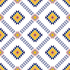 Wall Mural - Ikat abstract geometric ethnic seamless pattern design. Tribal boho native textile turkey traditional embroidery vector. Aztec fabric carpet mandala ornaments textile decorations wallpaper.