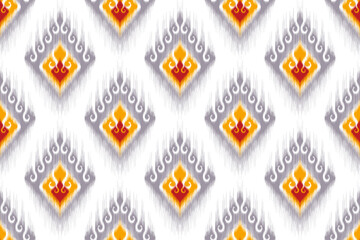 Wall Mural - Ikat abstract geometric ethnic seamless pattern design. Tribal boho native textile turkey traditional embroidery vector. Aztec fabric carpet mandala ornaments textile decorations wallpaper.