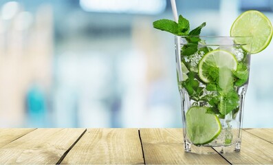 Poster - Exclusive alcoholic drink. Glass with cocktail with lemon