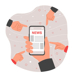 Wall Mural - online news concept. characters point to screen of smartphone with online website and newspaper, inf
