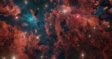 Space Background Wallpaper With Nebula And Stars, Cosmic Dust, Cosmic Gas Clusters And Constellations In Deep Space. Colored Fluid Powder. 3D Illustration. Copy Space Future And Artistic Concept