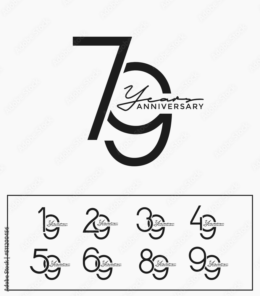 set of anniversary with calligraphy black color on white background for ...