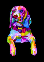 Colorful Beagle Dog On Pop Art Geometric. Polygonal Animals.