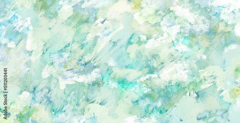 アート・写真 抽象画 青と緑の油彩 A4サイズ