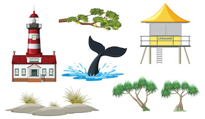 Wall Mural - Set of beach coast objects and elements