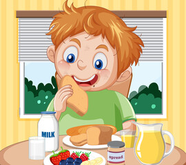 Sticker - A boy eating breakfast at the table