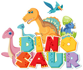 Sticker - Cute dinosaur group with dinosaur word logo