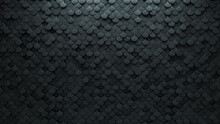 3D, Concrete Wall Background With Tiles. Polished, Tile Wallpaper With Futuristic, Fish Scale Blocks. 3D Render