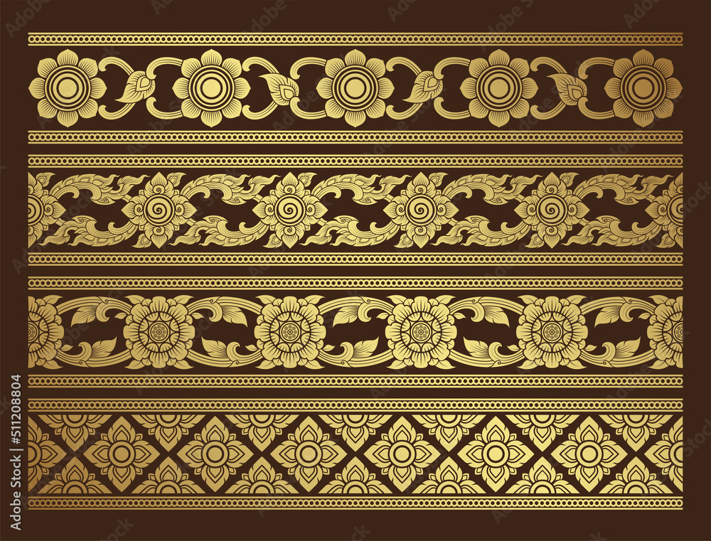 Set thai art, buddhism temple element and background pattern decoration ...