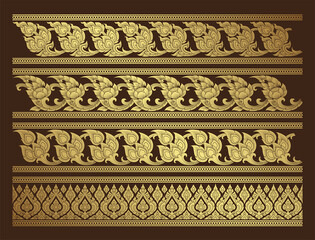 set thai art, buddhism temple element and background pattern decoration motifs for pillar