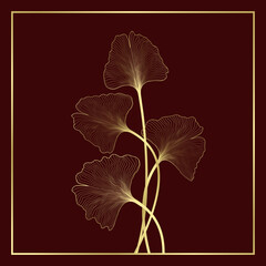 Wall Mural - Golden ginkgo leaves on frame background