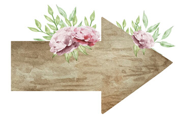 Poster - Watercolor wooden arrows sign with flowers