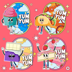 Sticker - Set of food cartoon with word expression