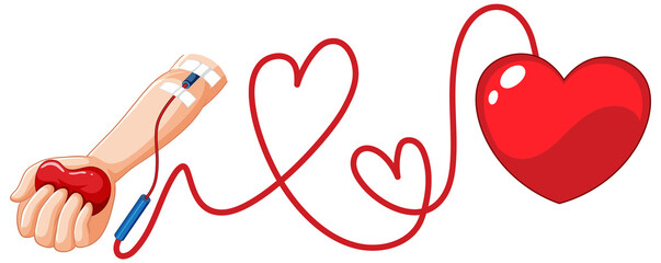 Canvas Print - blood donation symbol with hand and blood bag