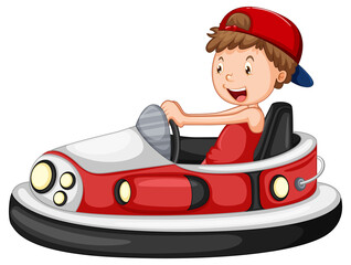 Wall Mural - A boy riding bumper car cartoon