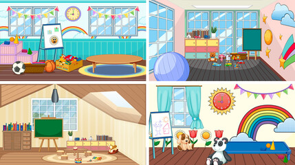 Wall Mural - Set of different kindergarten classroom scenes