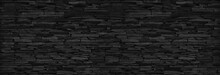 Black Panoramic Slab Granite Background, Slate Stone Wall