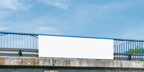 Wall Mural - Empty white poster with mock up space fixed on rusty bridge banister outdoor