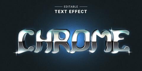 Sticker - Editable Chrome Text Effect. Futuristic Graphic Styles