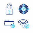© vector_v - Set line Wifi locked, Folder and, Time Management and Open padlock icon. Vector
