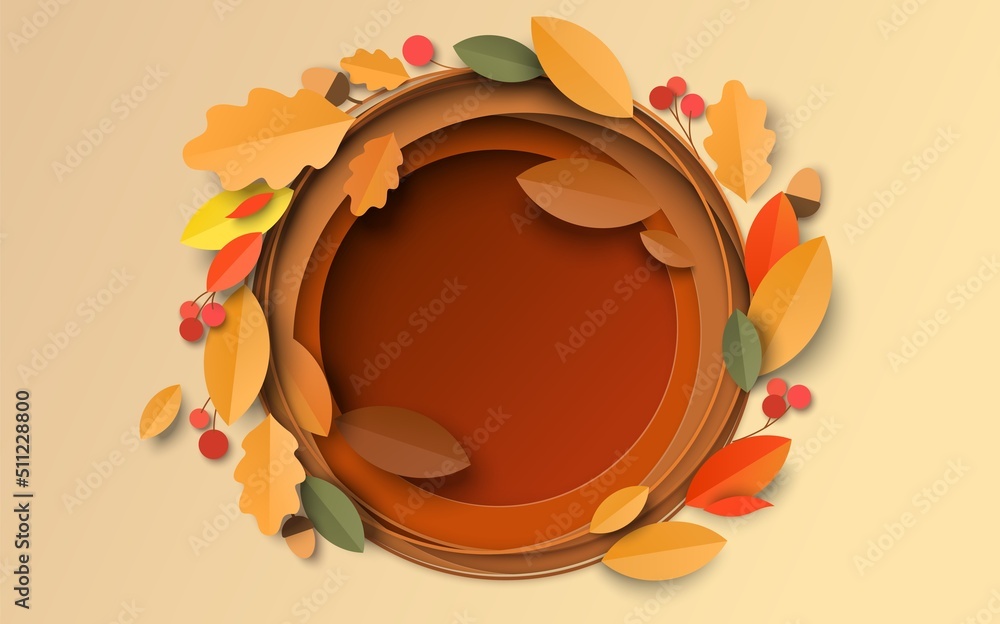 Autumn background with paper cut maple, oak leaves Stock Vector | Adobe ...