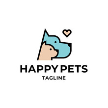 Dog And Cat Logo Design Template In Linear Minimal Style For Pet Brand
