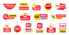Sales Tags Collection. Set Of Stickers For The Sale With Discount And Special Offers. Best Offer, Best Price For Sale. Labels For Promotion, Advertising, Marketing And Shopping. Vector Illustration.