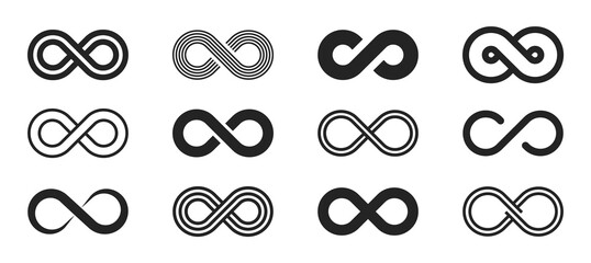 infinity symbols. set of infinity icons. symbols of endless, unlimited, eternal. vector illustration