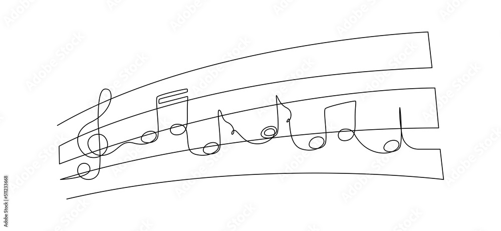 Treble Note Drawing One continuous line drawing of treble clef and musical notes. Scribble ...