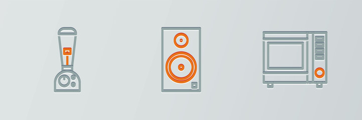 Poster - Set line Microwave oven, Blender and Stereo speaker icon. Vector