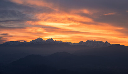 Wall Mural - Vivid sunset in the mountains