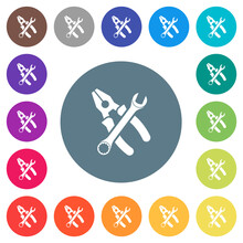 Combined Pliers And Wrench In Crossed Position Flat White Icons On Round Color Backgrounds
