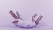 Green Leaves Stems With Stones And Copy Space On Purple Grain Effect Background.