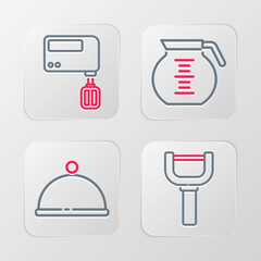 Poster - Set line Peeler, Covered with tray, Coffee pot and Electric mixer icon. Vector