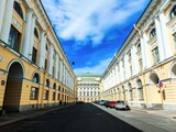 Fototapeta Miasto - Architect Rossi Street (Ulitsa Zodchego Rossi) and the Alexandrinsky Theatre or Russian State Pushkin Academy Drama Theater. St. Petersburg, Russia