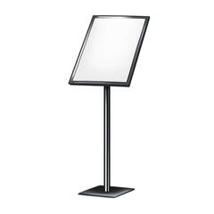 Wall Mural - Vertical sign holder stand. Blank menu board vector mock-up. Floor standing display isolated on white background. Metal pedestal poster frame mockup. Template for design