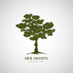 Poster - green tree silhouettes on white background and Tree silhouettes green maple illustration