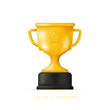 Golden Champion trophy, cup with star. Winner prize, sports award, success concept. Vector illustration in 3d minimal style